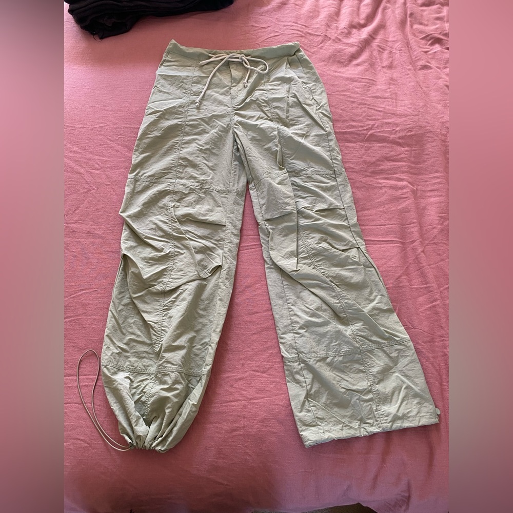 Mimosa-Light Sage Green Drawstring Balloon Cargo Pants, Size M
